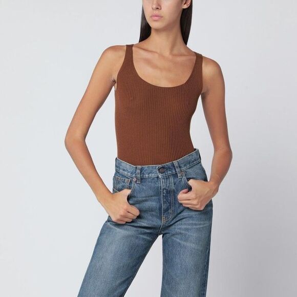 ROBERTO COLLINA Women's Ribbed Knit Crew Neck Long Sleeve Top Women BROWN